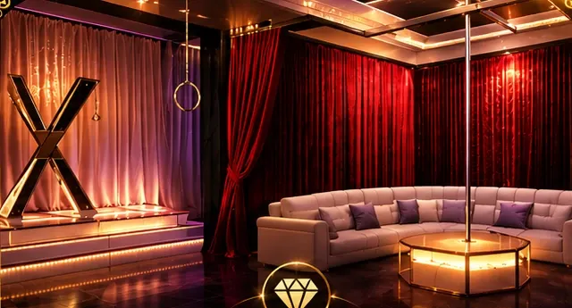 Warm lounge with pink lighting and curved seating