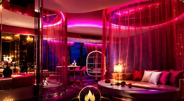 Private lounge with curtains and soft seating